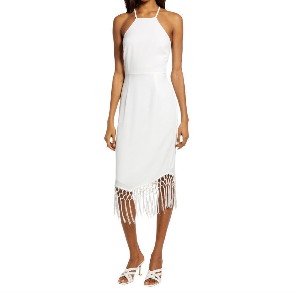 Lulus White Halter Neck Fringe Dress
